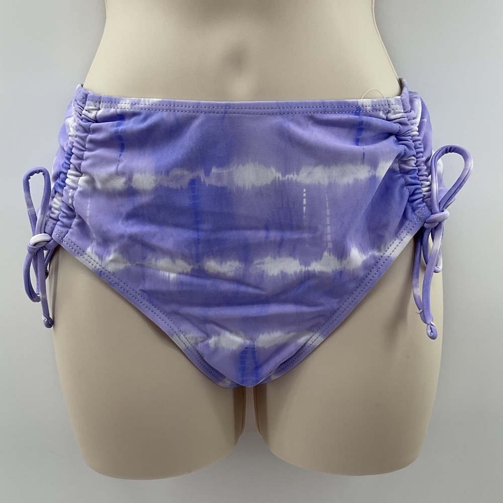 California Waves Purple Tie Dye High Waisted Bikini Bottoms Side Ties Medium NEW